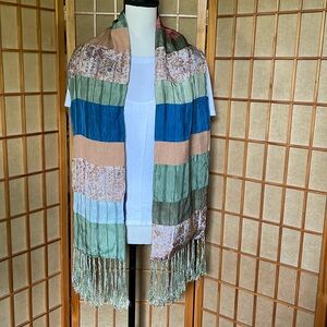 Scarf Multi Patchwork Design with Fringe Wrap Scarf